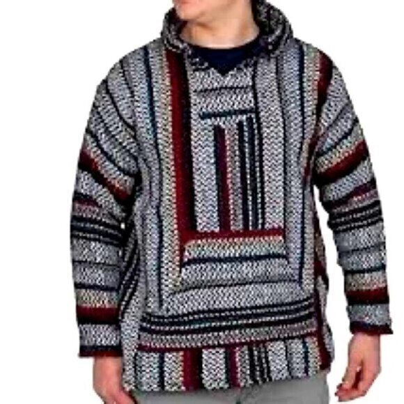 ❄️ Baja Joe Striped Woven Eco-Friendly Bohemian Hooded Sweater Size Small - Picture 1 of 8